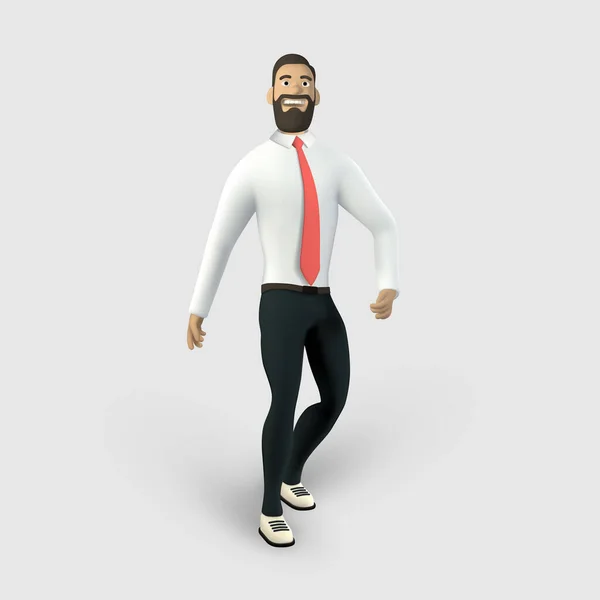 Geschäftsmannfigur Cartoon Stil Mann Weißen Hemd Mit Krawatte Bärtiger Typ — Stockvektor