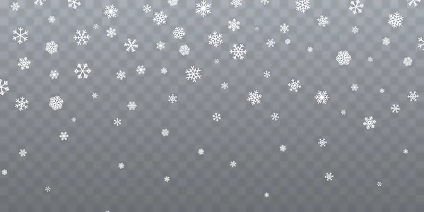 Kerstsneeuw Vallende Sneeuwvlokken Transparante Achtergrond Sneeuwval Vectorillustratie — Stockvector