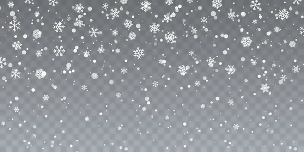 Weihnachtsschnee Fallende Schneeflocken Auf Transparentem Hintergrund Schneefall Vektorillustration — Stockvektor