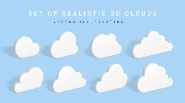 Conjunto Nuvens Nuvens Brancas Com Sombra Isolada Fundo Azul Ilustração —  Vetores de Stock