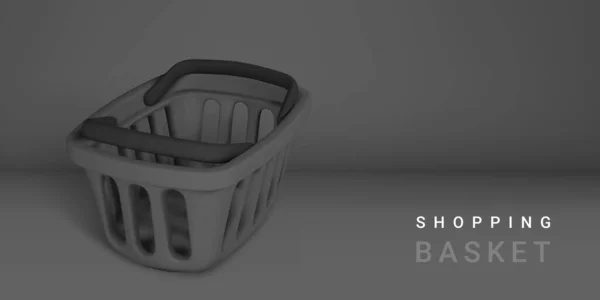 3D空の黒のショッピングバスケット ショッピングコンセプト ベクターイラスト — ストックベクタ