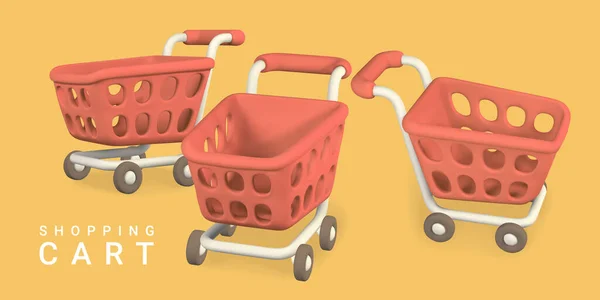 Carros Compras Vacíos Sobre Fondo Amarillo Concepto Compras Ilustración Vectorial — Vector de stock