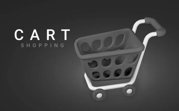 Vacío Carrito Compras Negro Sobre Fondo Negro Concepto Compras Ilustración — Vector de stock