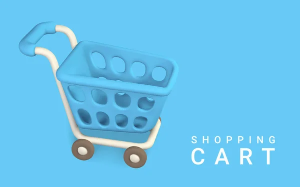 Vacío Carrito Compras Azul Sobre Fondo Azul Concepto Compras Ilustración — Vector de stock