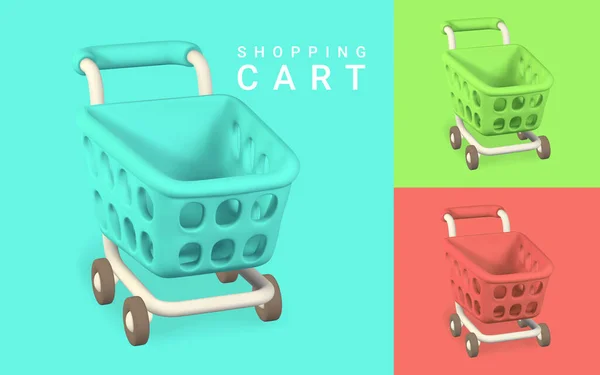 Empty Red Green Blue Shopping Carts Shopping Concept Vector Illustration — Stock Vector