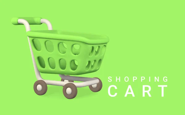 Yeşil Arka Planda Boş Yeşil Alışveriş Arabası Alışveriş Konsepti Vektör — Stok Vektör
