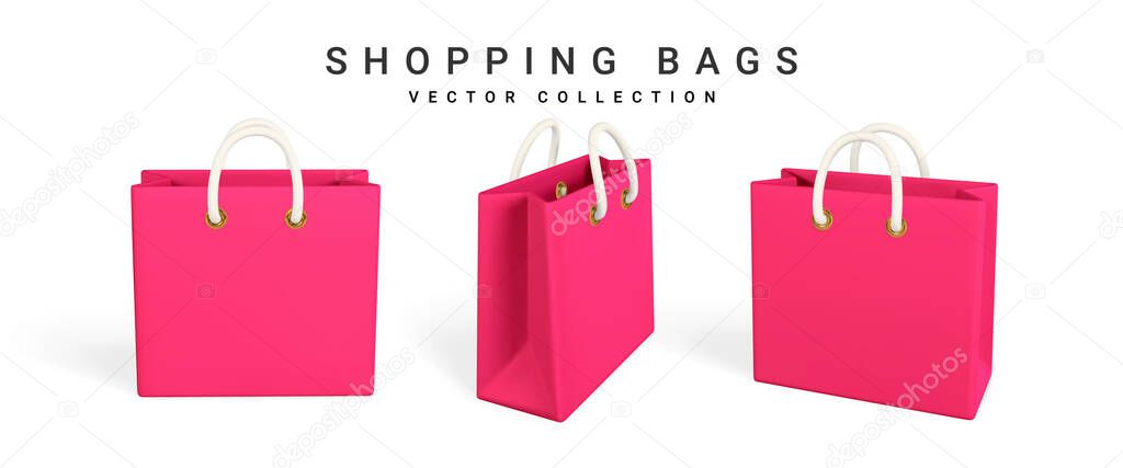 3d empty shopping bags on a white background. Shopping concept. Vector illustration.