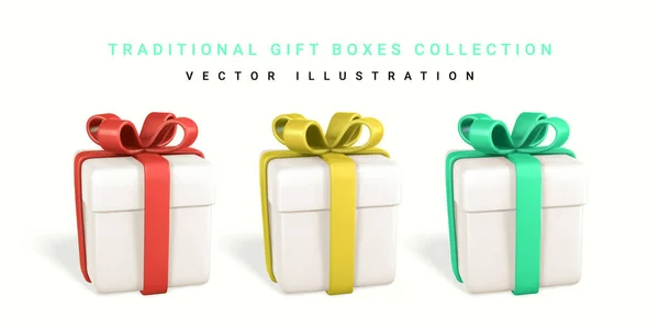 Rendering Realistische Geschenkbox Mit Schleife Papierschachtel Mit Farbband Und Schatten — Stockvektor