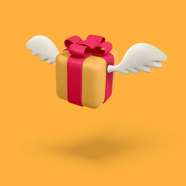Летающая Коробка Подарков Крыльями Оранжевом Фоне Концепция Доставки Векторная Иллюстрация — стоковый вектор