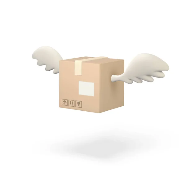 Flying Parcel Wings Carton Delivery Packaging Delivery Service Concept Vector — Stock Vector