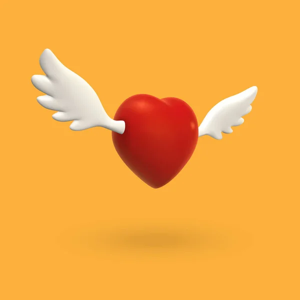Fliegendes Rotes Herz Mit Flügeln Auf Orangenem Hintergrund Valentinstag Konzept — Stockvektor