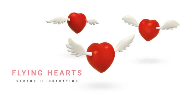 Voando Corações Vermelhos Com Asas Fundo Claro Conceito Dia Dos —  Vetores de Stock