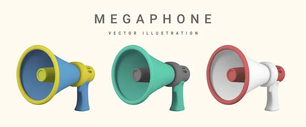 Megafono Realistico Megafono Plastica Con Ombra Illustrazione Vettoriale — Vettoriale Stock