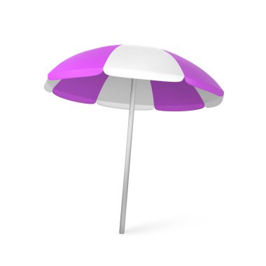 Beyaz arka planda izole edilmiş gerçekçi 3 boyutlu şemsiye. Yaz dönemi objesi. Vektör illüstrasyonu.