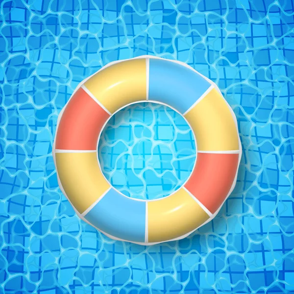 3D泳圈在蓝色的水底 俯瞰夏季的象征海洋 游泳池的背景 矢量说明 — 图库矢量图片