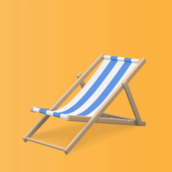 蓝色和白色条纹沙滩椅子 现实的3D甲板座椅隔离在橙色背景 夏天的目标 矢量说明 — 图库矢量图片
