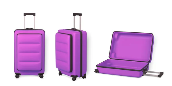 Reisetrolley Tasche Unterschiedlichen Farben Realistischer Plastikkoffer Tourismus Symbol Isoliert Auf — Stockvektor