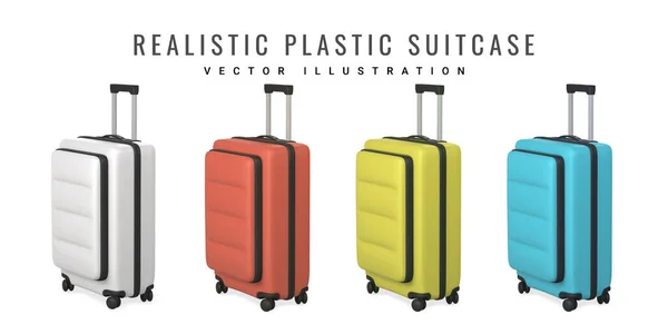 Σύνολο Ταξιδιωτικών Σακουλών Τρόλεϊ Ρεαλιστική Πλαστική Βαλίτσα Τουριστικό Σύμβολο Που — Διανυσματικό Αρχείο