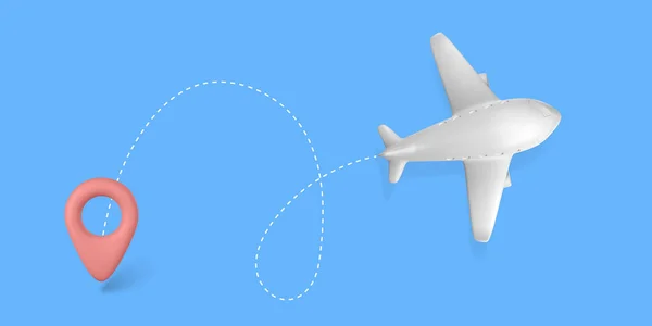 Aereo Bianco Cartone Animato Con Percorso Aereo Aereo Jet Realistico — Vettoriale Stock