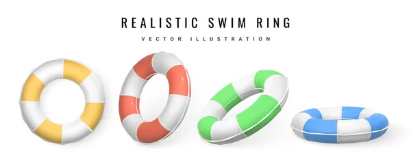 3Dスイムリング 現実的な水泳サークル 白い背景に隔離された夏時間のシンボル 夏の物だ ベクターイラスト — ストックベクタ