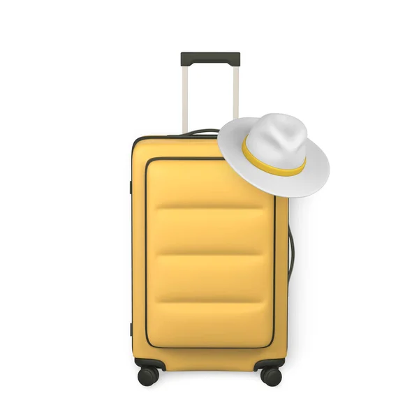 Ταξιδιωτική Τσάντα Τρόλεϊ Καλοκαιρινό Ανδρικό Καπέλο Καλοκαίρι Ρεαλιστική Καθιστούν Διανυσματικά — Διανυσματικό Αρχείο