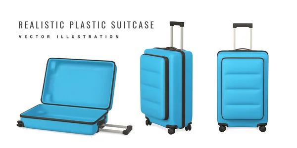Σύνολο Ταξιδιωτικών Σακουλών Τρόλεϊ Ρεαλιστική Πλαστική Βαλίτσα Τουριστικό Σύμβολο Που — Διανυσματικό Αρχείο