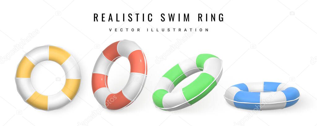 3D Swim ring. Realistic swiming circle. Summer time symbol isolated on white background. Summertime object. Vector illustration.