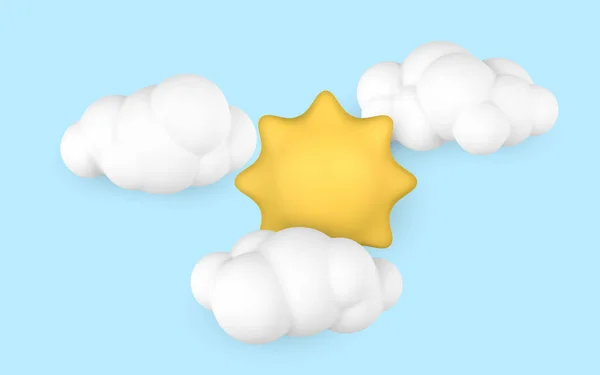 Cute Kreskówki Słońce Chmurach Letni Obiekt Ilustracja Wektora — Wektor stockowy