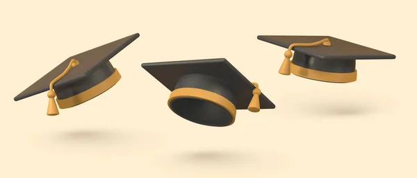 Cute Cartoon Graduation Cap Education Degree Ceremony Concept Vector Illustration — Stockvector
