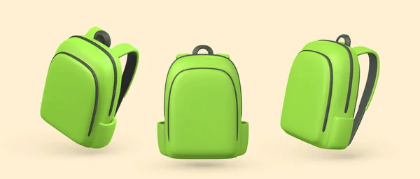 Χαριτωμένο Πράσινο Σακίδιο Ρεαλιστική Σχολική Τσάντα Επιστροφή Στο Σχολείο Έννοια — Διανυσματικό Αρχείο