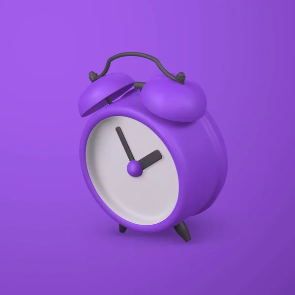 Cute Cartoon Purple Alarm Clock Realistic Table Clock Shaddow Vector — Vettoriale Stock