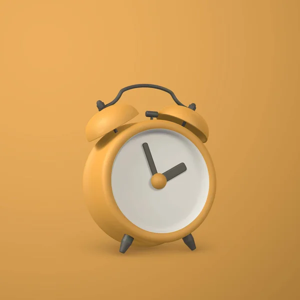 Cute Cartoon Yellow Alarm Clock Realistic Table Clock Shaddow Vector — Vettoriale Stock