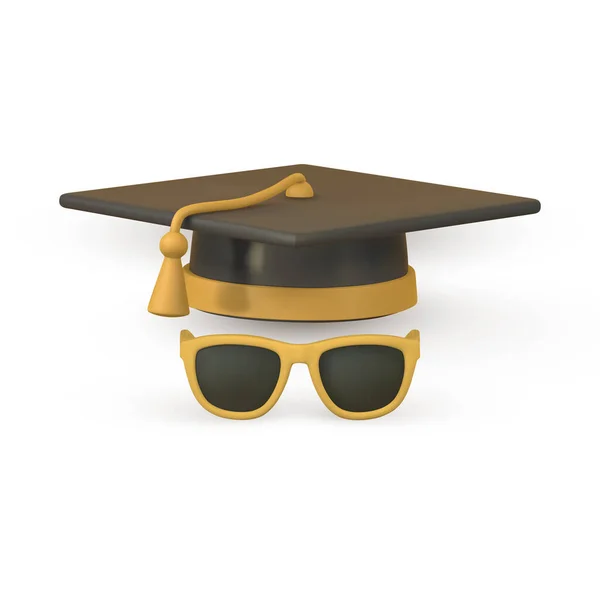 Cute Cartoon Graduation Cap Sunglasses Education Degree Ceremony Concept Vector — Stock Vector