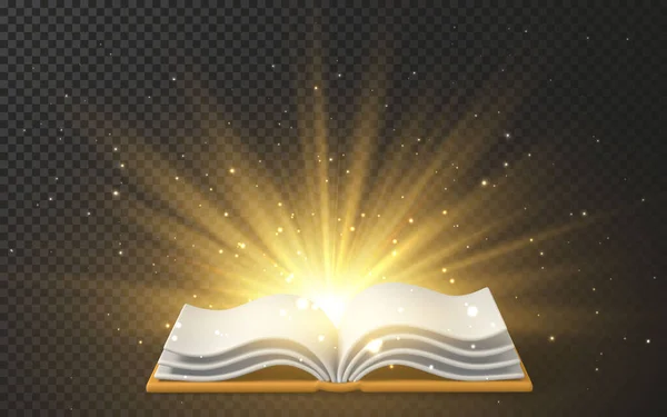 Open Magic Book Light Sparkles Glitter Fairytale Book Open Pages — Stockový vektor