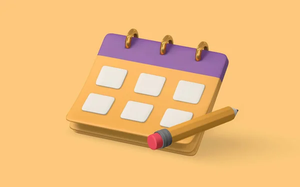 Cute Cartoon Calendar Pencil Realistic Business Note Vector Illustration — Stockový vektor