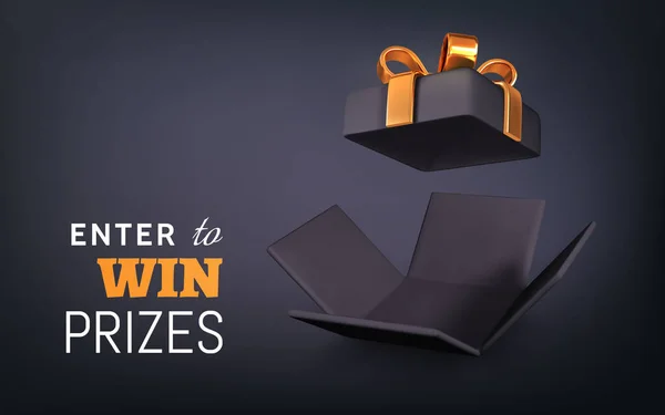 Open Gift Box Dark Background Enter Win Prizes Vector Illustration — Stockvektor