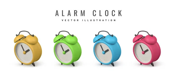 Cute Cartoon Alarm Clock Realistic Table Clock Shaddow Vector Illustration — Stock Vector