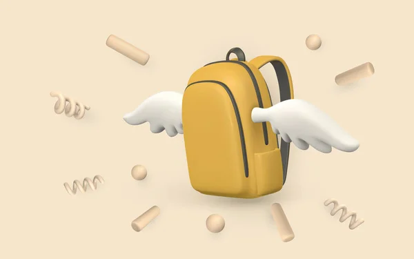 Joli Sac Dos Jaune Dessin Animé Avec Des Ailes Des — Image vectorielle