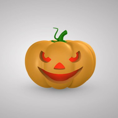Cute cartoon 3d Halloween pumpkin with scary face. Halloween concept. Vector illustration.