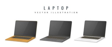 Işık arka planında boş ekran olan 3D gerçekçi laptop. Vektör illüstrasyonu.