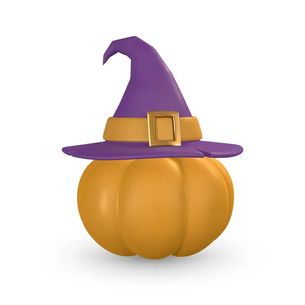 Cute Cartoon Festive Pumpkin Witch Hat Halloween Concept Vector Illustration — Vector de stock