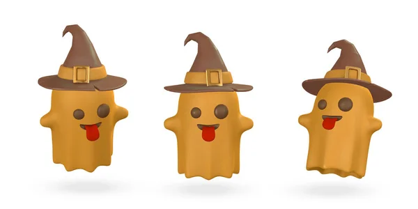 Cute Cartoon Halloween Ghost Witch Hat Halloween Concept Vector Illustration — Vector de stock