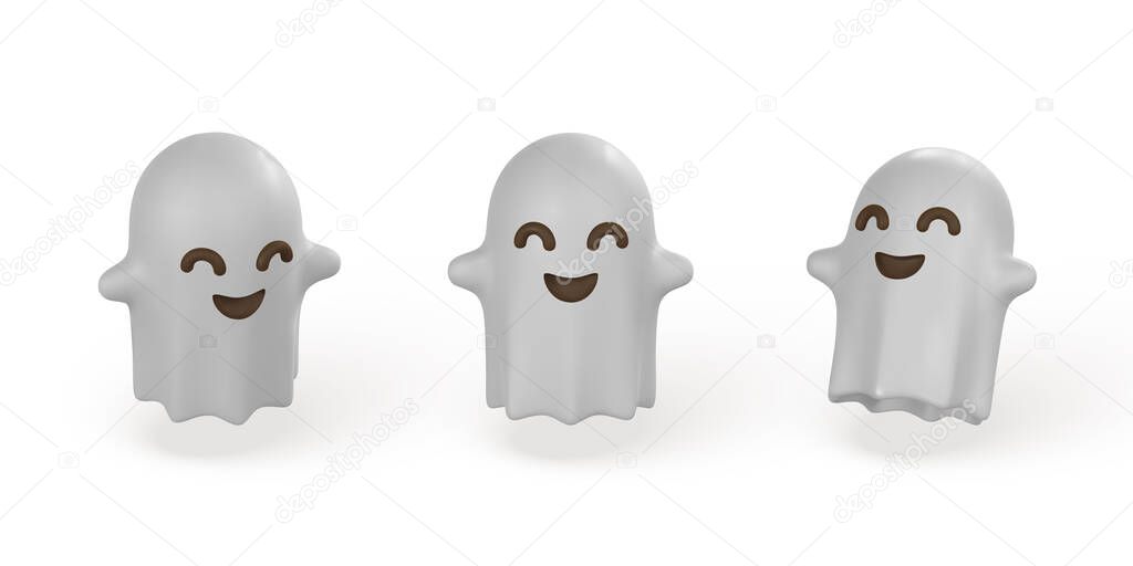 Cute cartoon 3d Halloween ghost. Halloween concept. Vector illustration.