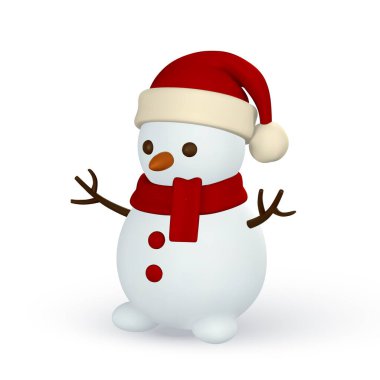 3D gerçekçi Noel Kardan Adam. Xmas ya da Yeni Yıl dekoratif unsurları. Vektör illüstrasyonu.