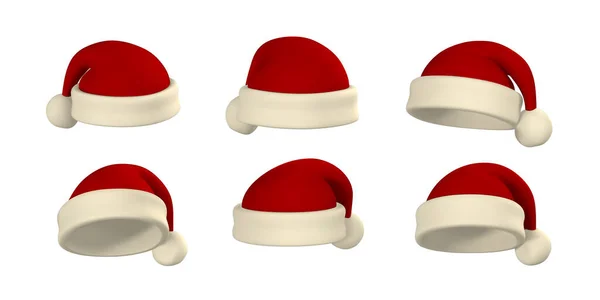 Conjunto Realista Sombrero Santa Claus Rojo Gradiente Malla Santa Claus — Archivo Imágenes Vectoriales