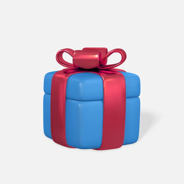 Realistische Blaue Geschenkschachtel Mit Roter Schleife Papierschachtel Mit Band Und — Stockvektor