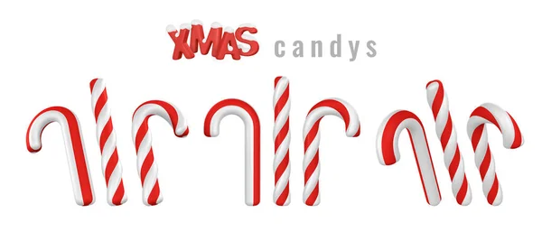一套3D圣诞糖果手杖 圣诞节或新年贺卡的模板 矢量说明 — 图库矢量图片