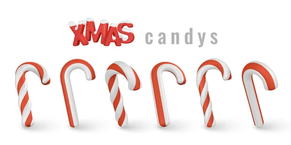 Conjunto Bastones Caramelo Navidad Plantilla Para Tarjeta Felicitación Navidad Año — Vector de stock