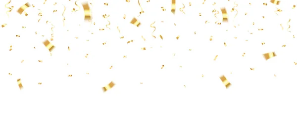 Goldkonfetti Feiernde Karnevalisten Fallen Glänzendes Glitzerkonfetti Goldfarbe Luxus Grußkarte Vektorillustration — Stockvektor