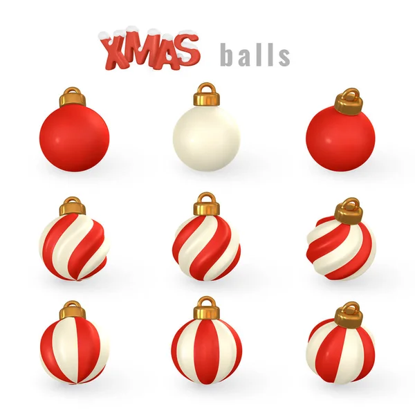 Shiny Glowing Christmas Balls Xmas Glass Ball Holiday Decoration Template — Stock Vector